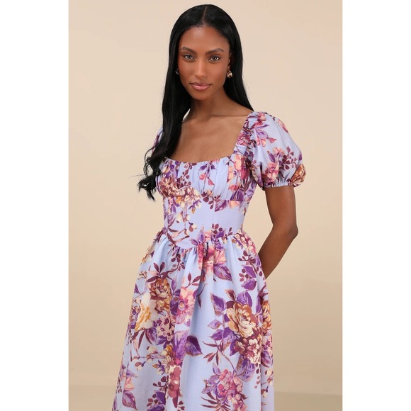 New! Lulus Adorable Tendencies Periwinkle Floral Puff Sleeve Midi
Dress XXL - Picture 4 of 6